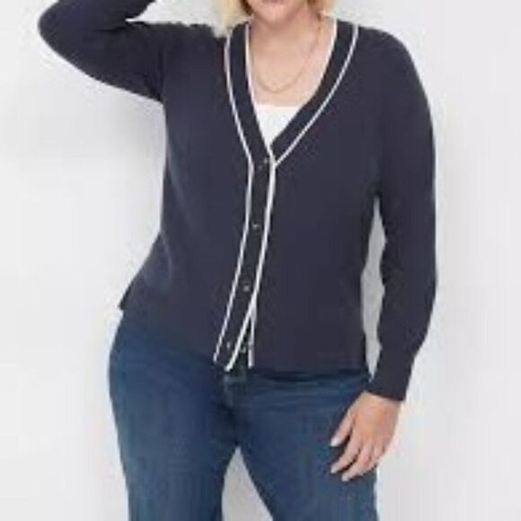 Lane Bryant Sweaters - Lane Bryant Blue/White contrast V-neck button down cardigan, size 22/24